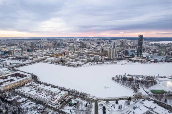 Yekaterinburg Aerial Panoramic View Winter Cloudy Day Ekaterinburg Fourth Largest — Stock Photo, Image