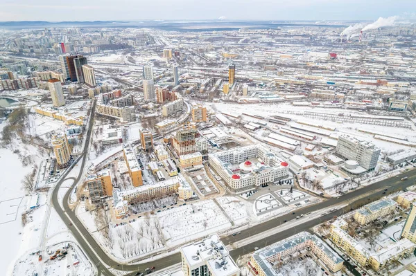 Jekaterinburg Antenn Panoramautsikt Vintern Grumlig Dag Chelyuskintsev Street Railway Road — Stockfoto