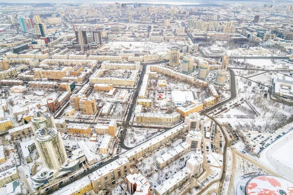 Екатеринбург Панорамный Вид Зиму Пасмурный День Улица Челюскинцев Улица Красный — стоковое фото