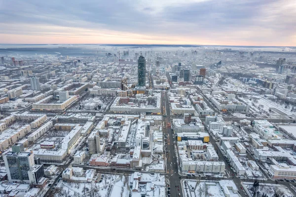 Bulutlu Bir Günde Yekaterinburg Hava Panoramik Manzarası Karl Liebknecht Caddesi — Stok fotoğraf