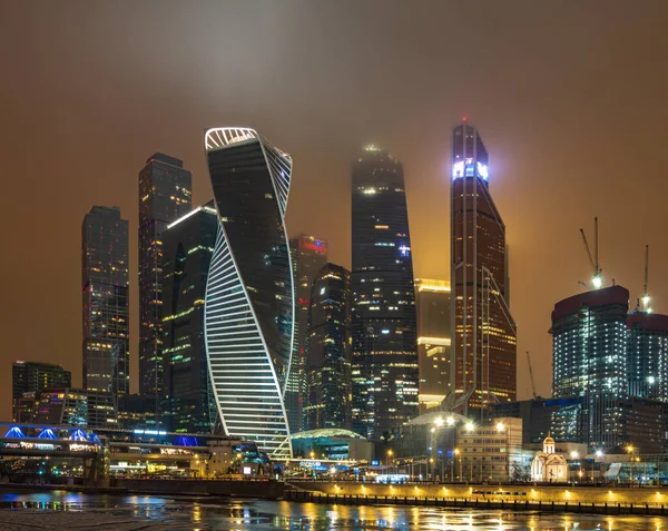 Moscow City Winter Night Modern Skyscrapers Moscow City Downtown Federation — Stockfoto