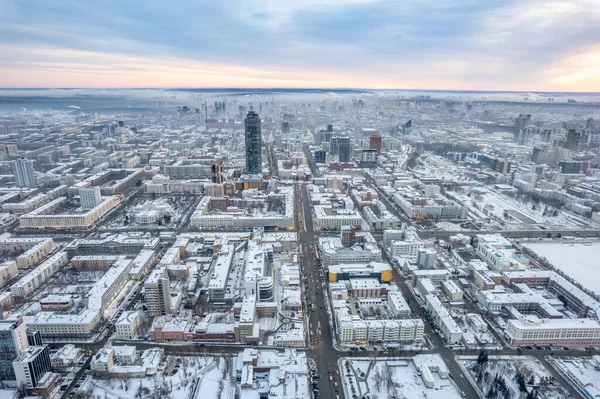 Jekaterinburg Antenn Panoramautsikt Vintern Grumlig Dag Karl Liebknecht Street Och — Stockfoto