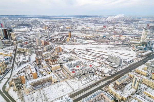 Yekaterinburg Aerial Panoramic View Winter Cloudy Day Chelyuskintsev Street Railway — Stock Photo, Image