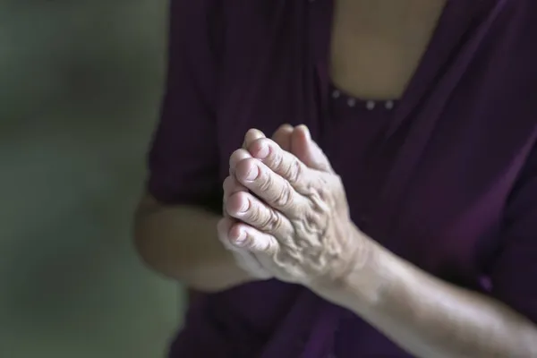 Close View Hands Clasped Prayer Soft Focus — Stock Photo, Image