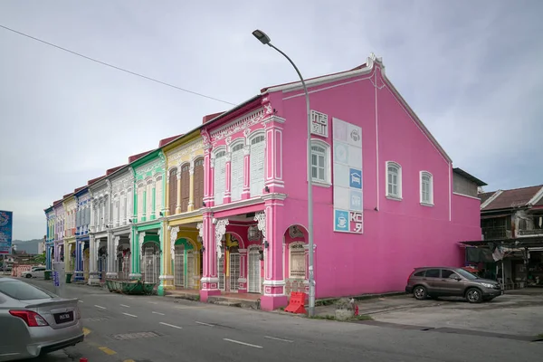 George Town Penang Malasia Enero 2022 Fila Coloridas Casas Patrimoniales —  Fotos de Stock