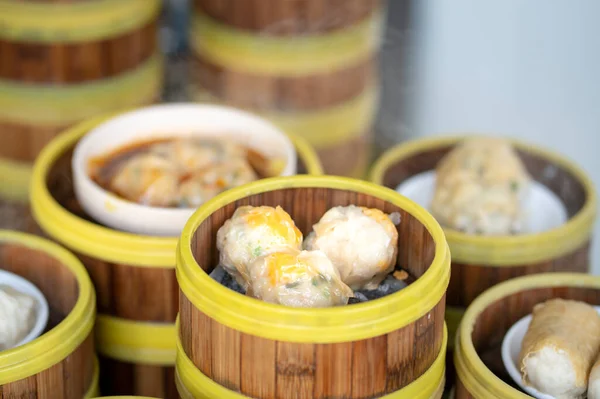 Dim Sum Vapeurs Dans Restaurant Chinois Gros Plan — Photo