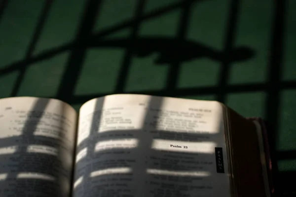 Otwarta Biblia Wybiórcze Skupienie Tekście Psalm Przestrzeń Kopiowania — Zdjęcie stockowe