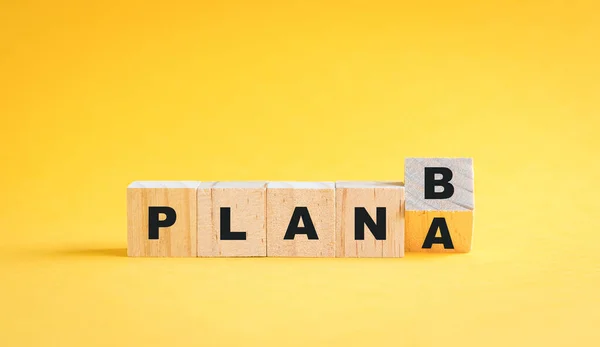 Bloques Cúbicos Madera Con Plan Cambio Texto Del Plan Concepto —  Fotos de Stock