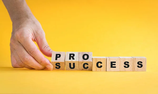 Success Process Text Wooden Cube Block Flip Word Process Success — Stock Photo, Image