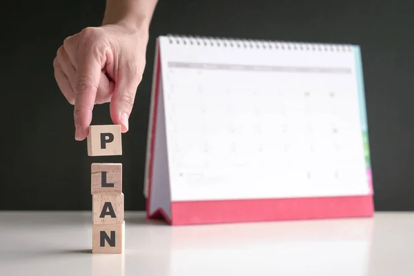 Hand Wood Cubes Word Plan Calendar Background — Stock fotografie
