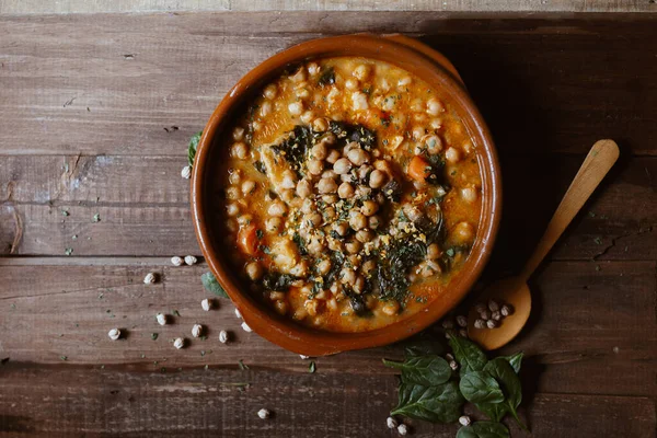 Potaje is a typical Spanish food. Vegan food. Chickpeas with chard.