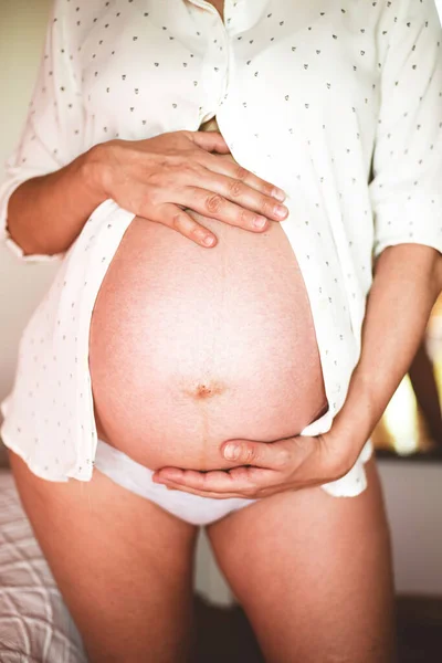 Close Belly Tummy Pregnant Woman — Stock Photo, Image