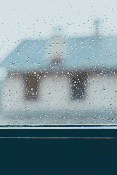Raindrops Window Blue Tone Rainy Day Dark Mood Stock Photo