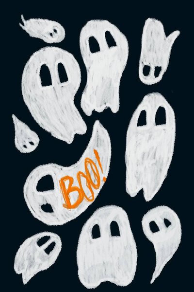 Funny Ghosts Childish Spooky Boo Characters Freehand Drawing Royalty Free Stock Photos