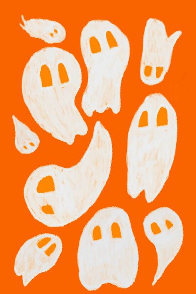 Funny Ghosts Childish Spooky Boo Characters Freehand Drawing Royalty Free Stock Images