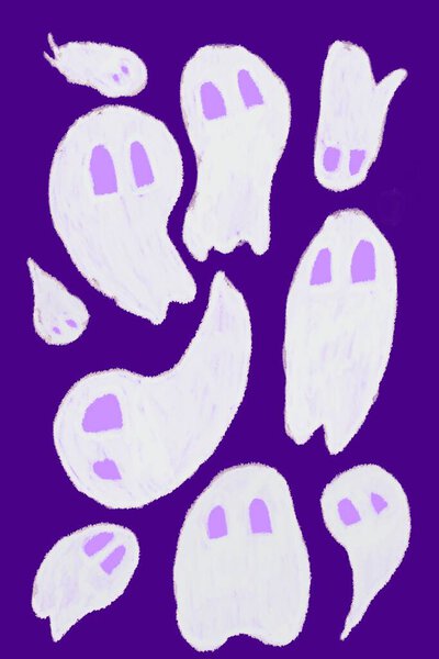 Funny Ghosts Childish Spooky Boo Characters Freehand Drawing Stock Photo