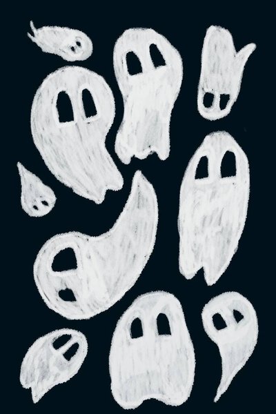Funny Ghosts Childish Spooky Boo Characters Freehand Drawing Stock Image