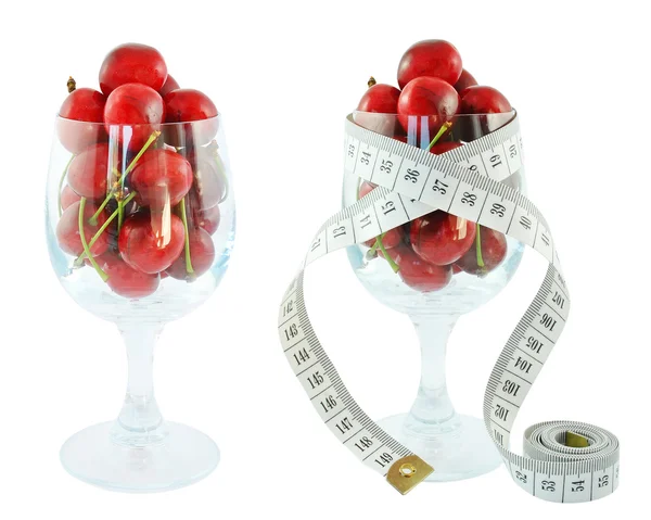 Cherries in a glass and meter — Stock Photo, Image