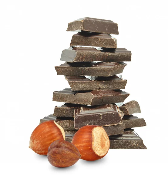 Chocolate and hazelnuts — Stock Photo, Image