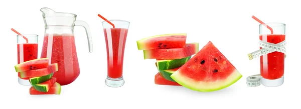 Wassermelonensaft, Messgerät und Obst — Stockfoto