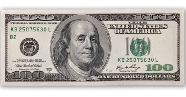 one hundred dollars bill isolated on white clipart