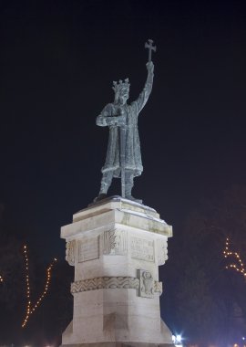 Stephen the Great Monument at night in Chisinau, Moldova. clipart