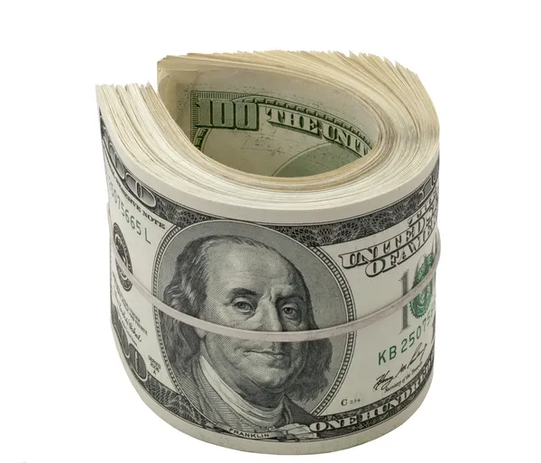 Рулон доларів ізольовано на білому — стокове фото