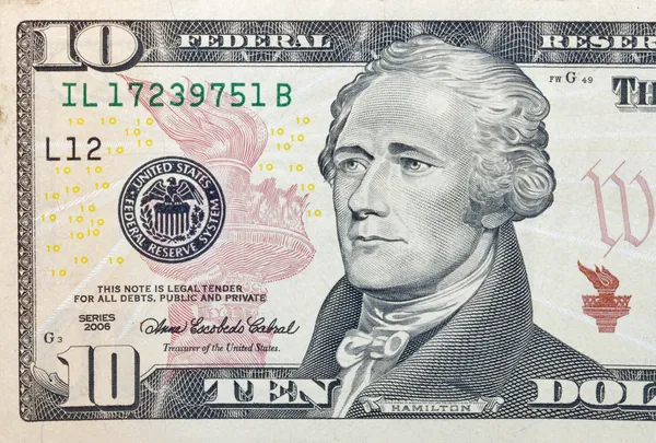 10 달러 짜리 지폐 조각 스톡 이미지