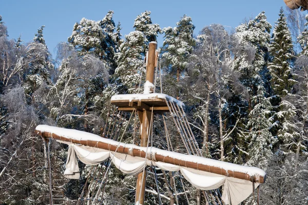 Vintage vela navio neve coberta — Fotografia de Stock