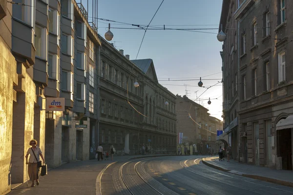 Zagreb street at sunset — Stock Photo, Image