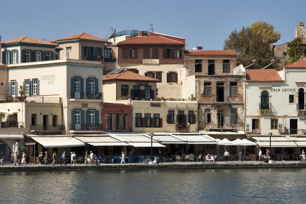 Chania Venetian Harbour seafront. Crete, Greece. Royalty Free Stock Photos