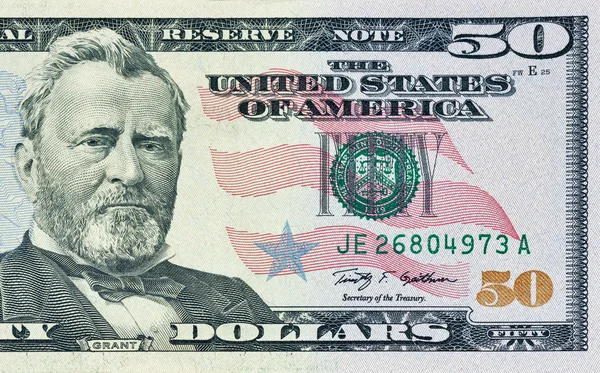 Fifty dollars bill fragment — Stock Photo, Image