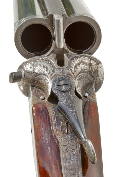 Double barrel old shotgun closeup — Stock Photo, Image