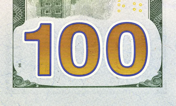 Číslo 100. sto dolarů bill fragment — Stock fotografie