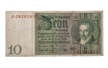 10 reichsmark banknot üzerinde beyaz izole