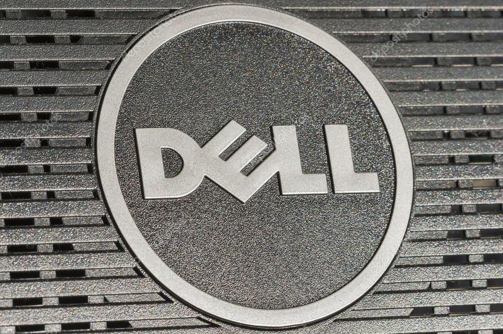 KIEV, UKRAINE - JULY 14, 2014: Dell logotype closeup back side of flat digital monitor. Dell Inc. is an American multinational computer technology company, that develops, sells, repairs and supports computers and related products and services.