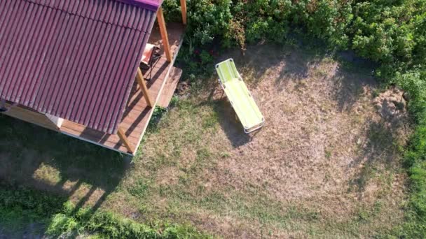 Vista Aérea Drone Sobre Quintal Com Pavilhão Verão Madeira Para — Vídeo de Stock