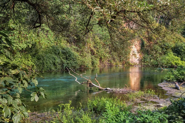 Manantial Agua Blue Eye Cerca Muzine Condado Vlore Sur Albania — Foto de Stock