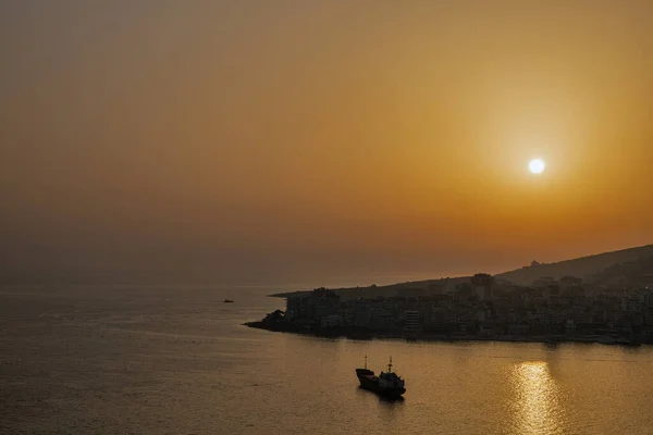 Beautiful Sunset View Night Bay Saranda Albania — Stock Photo, Image