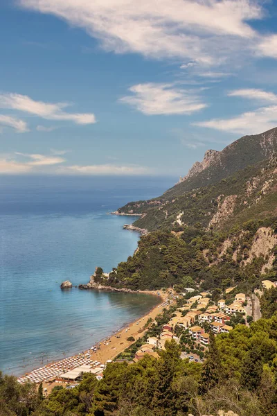 Vue Aérienne Sur Côte Ouest Plage Estivale Glyfada Île Corfou — Photo