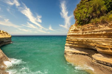 Ünlü Canal D 'amour' un deniz manzarası. Korfu Adası, Yunanistan