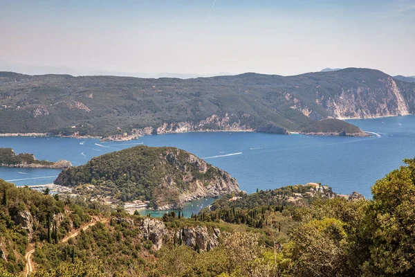 Paleokastritsa Hermosa Vista Desde Arriba Isla Corfú Grecia —  Fotos de Stock