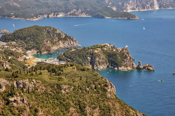 Paleokastritsa Yukarıdan Güzel Bir Manzara Korfu Adası Yunanistan — Stok fotoğraf