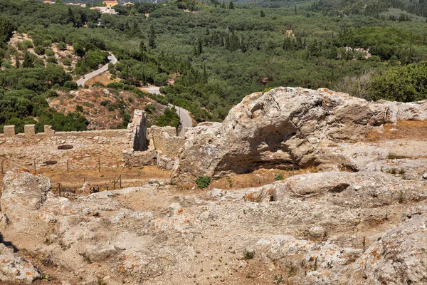 Древние Каменные Руины Скальной Крепости Ангелокастро Остров Корфу Греция — стоковое фото