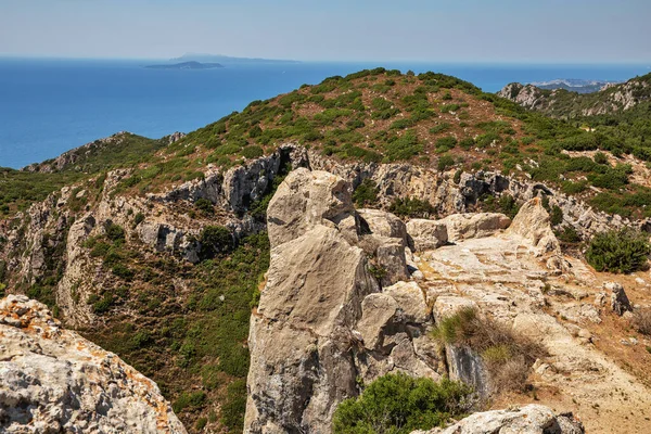 Antiguas Ruinas Piedra Fortaleza Del Acantilado Angelocastro Isla Corfú Grecia —  Fotos de Stock