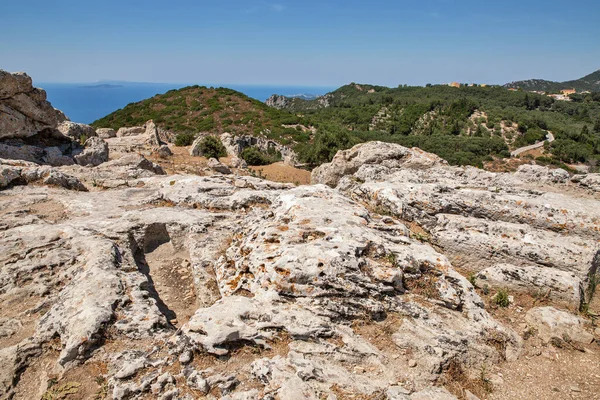 Forntida Stenruiner Klippfästningen Angelocastro Korfu Grekland — Stockfoto