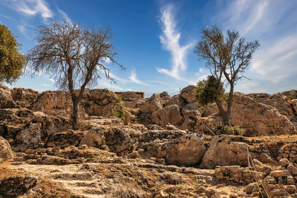 Antik taş harabeleri Angelocastro, Korfu adası, Yunanistan.