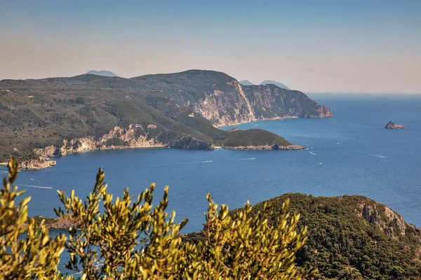 Paleokastritsa Hermosa Vista Desde Arriba Isla Corfú Grecia — Foto de Stock
