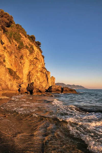 Живописный Вид Фантастический Закат Мыс Пляж Миртиотис Остров Корфу Греция — стоковое фото