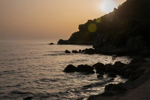 Beautiful Scenic View Fantastic Sunset Seascape Mirtiotissa Beach Corfu Island — Stock Photo, Image